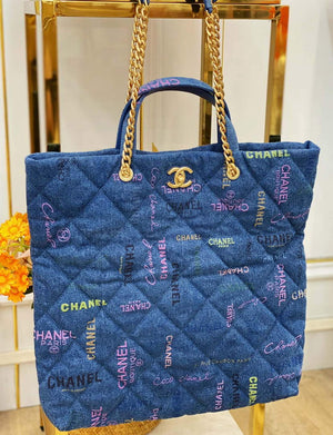 Chanel AS3128 Maxi Shopping Bag Printed Denim Blue - Default Title - View 1