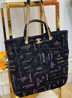 Chanel AS3128 Maxi Shopping Bag Printed Denim Black - Default Title - View 1