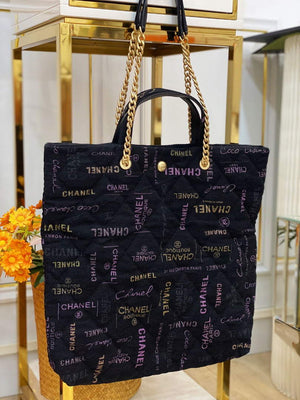 Chanel AS3128 Maxi Shopping Bag Printed Denim Black - Default Title - View 2
