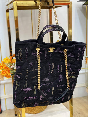 Chanel AS3128 Maxi Shopping Bag Printed Denim Black - Default Title - View 7
