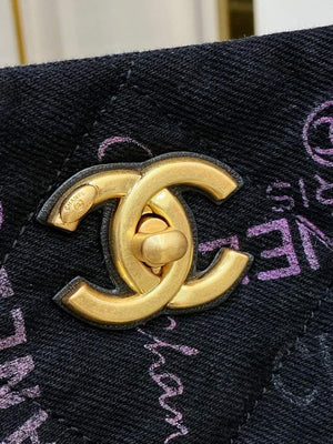 Chanel AS3128 Maxi Shopping Bag Printed Denim Black - Default Title - View 8