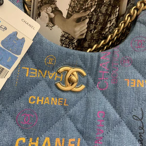 Chanel Maxi Hobo Bag AS3156 Printed denim gold-tone metal Blue - Default Title - View 2