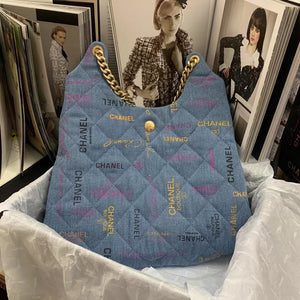 Chanel Maxi Hobo Bag AS3156 Printed denim gold-tone metal Blue - Default Title - View 4