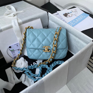 Chanel Mini Flap Bag Lambskin Gold-Tone Metal AS3205 Blue - Default Title - View 1