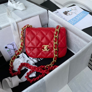Chanel Mini Flap Bag Lambskin Gold-Tone Metal AS3205 Red - Default Title - View 1