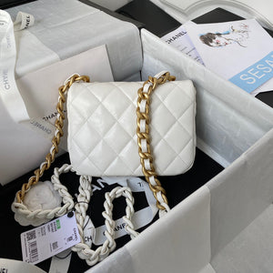 Chanel Mini Flap Bag Lambskin Gold-Tone Metal AS3205 White - Default Title - View 2