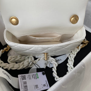Chanel Mini Flap Bag Lambskin Gold-Tone Metal AS3205 White - Default Title - View 7