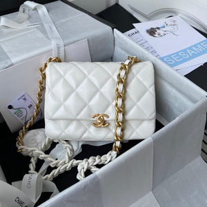 Chanel Small Flap Bag Lambskin Gold-Tone Metal AS3206 White - Default Title - View 1