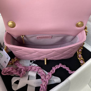 Chanel Small Flap Bag Lambskin Gold-Tone Metal AS3206 Pink - Default Title - View 7