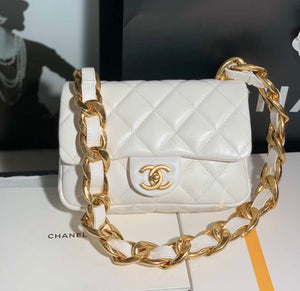 Chanel AS3214 Small Flap Bag Lambskin Gold-Tone Metal White - Default Title - View 1