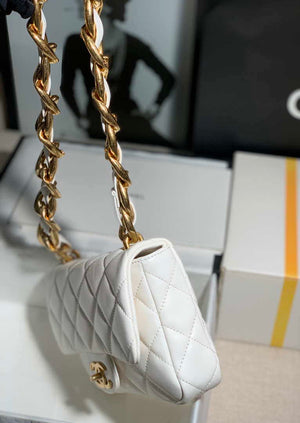 Chanel AS3214 Small Flap Bag Lambskin Gold-Tone Metal White - Default Title - View 7