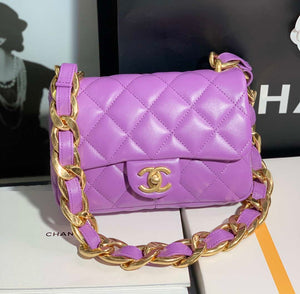 Chanel AS3214 Small Flap Bag Lambskin Gold-Tone Metal Purple - Default Title - View 1