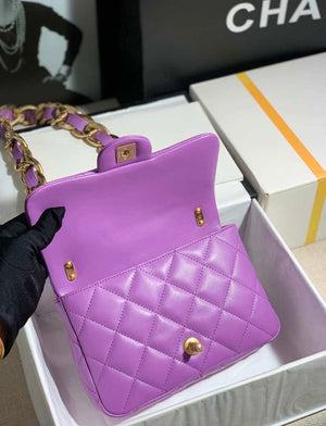 Chanel AS3214 Small Flap Bag Lambskin Gold-Tone Metal Purple - Default Title - View 7