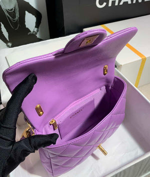 Chanel AS3214 Small Flap Bag Lambskin Gold-Tone Metal Purple - Default Title - View 9