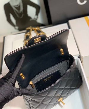 Chanel AS3214 Small Flap Bag Lambskin Gold-Tone Metal Black - Default Title - View 9