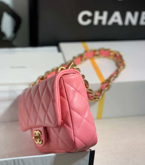 Chanel AS3214 Small Flap Bag Lambskin Gold-Tone Metal Pink - Default Title - View 7