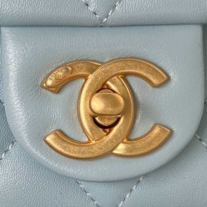 Chanel AS3214 Small Flap Bag Lambskin Gold-Tone Metal Blue - Default Title - View 3
