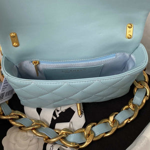 Chanel AS3214 Small Flap Bag Lambskin Gold-Tone Metal Blue - Default Title - View 7