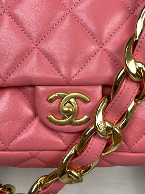 Chanel AS3215 Large Flap Bag Lambskin Gold-Tone Metal Pink - Default Title - View 5