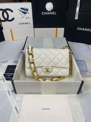 Chanel AS3215 Large Flap Bag Lambskin Gold-Tone Metal White - Default Title - View 1
