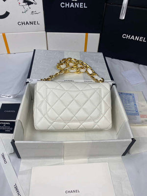 Chanel AS3215 Large Flap Bag Lambskin Gold-Tone Metal White - Default Title - View 3