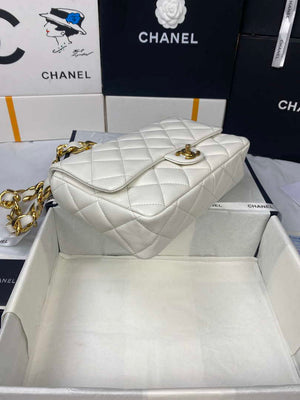 Chanel AS3215 Large Flap Bag Lambskin Gold-Tone Metal White - Default Title - View 4