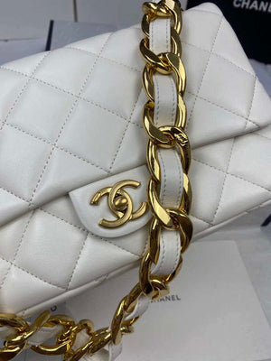 Chanel AS3215 Large Flap Bag Lambskin Gold-Tone Metal White - Default Title - View 5