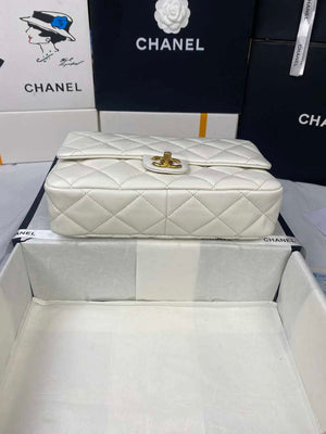 Chanel AS3215 Large Flap Bag Lambskin Gold-Tone Metal White - Default Title - View 6