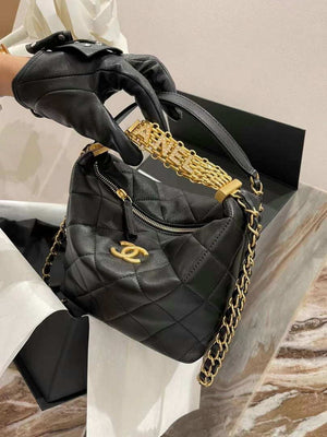Chanel AS3242 Small Hobo Bag Lambskin Strass Gold-Tone Metal Black - Default Title - View 8