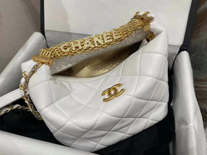Chanel AS3242 Small Hobo Bag Lambskin Strass Gold-Tone Metal White - Default Title - View 1