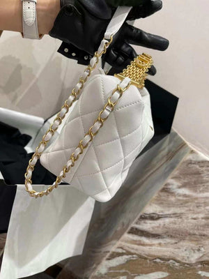 Chanel AS3242 Small Hobo Bag Lambskin Strass Gold-Tone Metal White - Default Title - View 4