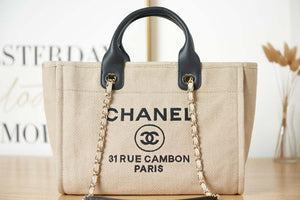 Chanel AS3257 Small Shopping Bag Mixed Fibers Calfskin & Gold-Tone Metal Beige - Default Title - View 2