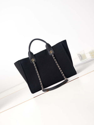Chanel AS3257 Small Shopping Bag Mixed Fibers Calfskin & Gold-Tone Metal Black - Default Title - View 4