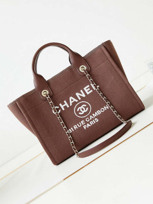 Chanel AS3257 Small Shopping Bag Mixed Fibers Calfskin & Gold-Tone Metal Brown - Default Title - View 1
