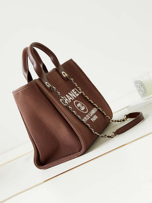 Chanel AS3257 Small Shopping Bag Mixed Fibers Calfskin & Gold-Tone Metal Brown - Default Title - View 3