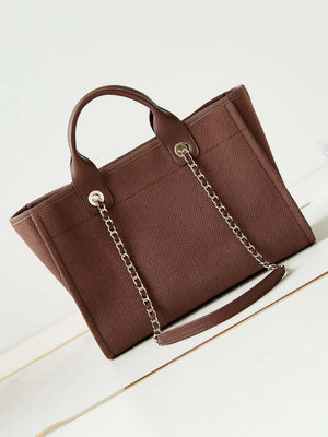 Chanel AS3257 Small Shopping Bag Mixed Fibers Calfskin & Gold-Tone Metal Brown - Default Title - View 5