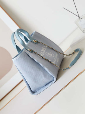 Chanel AS3257 Small Shopping Bag Mixed Fibers Calfskin & Gold-Tone Metal Ligth Blue - Default Title - View 3