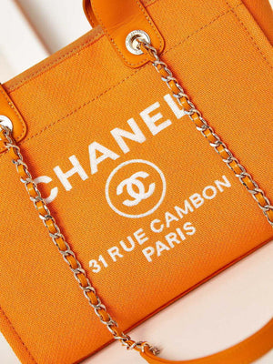 Chanel AS3257 Small Shopping Bag Mixed Fibers Calfskin & Gold-Tone Metal Orange - Default Title - View 2