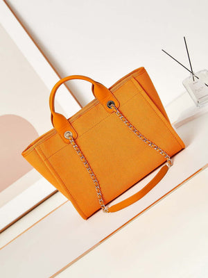 Chanel AS3257 Small Shopping Bag Mixed Fibers Calfskin & Gold-Tone Metal Orange - Default Title - View 5