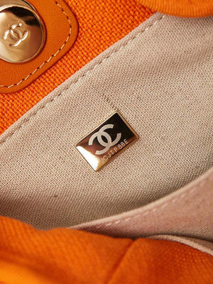 Chanel AS3257 Small Shopping Bag Mixed Fibers Calfskin & Gold-Tone Metal Orange - Default Title - View 9