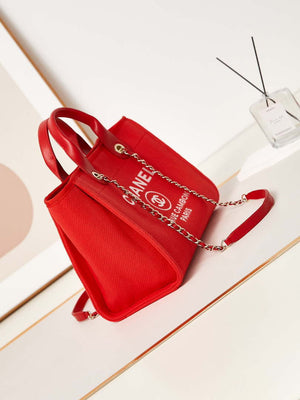 Chanel AS3257 Small Shopping Bag Mixed Fibers Calfskin & Gold-Tone Metal Red - Default Title - View 5