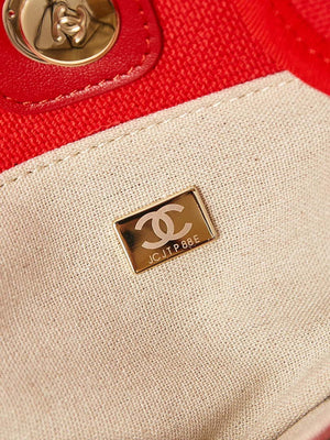 Chanel AS3257 Small Shopping Bag Mixed Fibers Calfskin & Gold-Tone Metal Red - Default Title - View 9