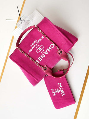 Chanel AS3257 Small Shopping Bag Mixed Fibers Calfskin & Gold-Tone Metal Rose Red - Default Title - View 7