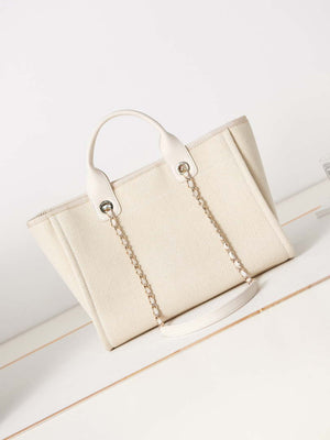 Chanel AS3257 Small Shopping Bag Mixed Fibers Calfskin & Gold-Tone Metal White - Default Title - View 5