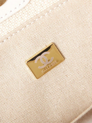 Chanel AS3257 Small Shopping Bag Mixed Fibers Calfskin & Gold-Tone Metal White - Default Title - View 9