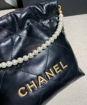 Chanel AS3260 22 Mini Handbag Calfskin Pearl Chain Black with Gold A90 - Default Title - View 3