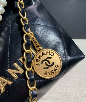Chanel AS3260 22 Mini Handbag Calfskin Pearl Chain Black with Gold A90 - Default Title - View 5