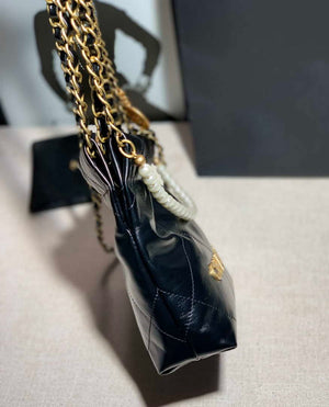 Chanel AS3260 22 Mini Handbag Calfskin Pearl Chain Black with Gold A90 - Default Title - View 6