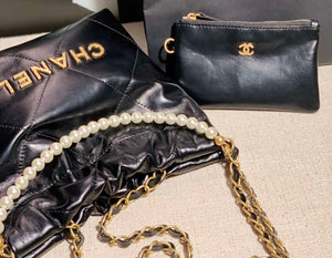 Chanel AS3260 22 Mini Handbag Calfskin Pearl Chain Black with Gold A90 - Default Title - View 7