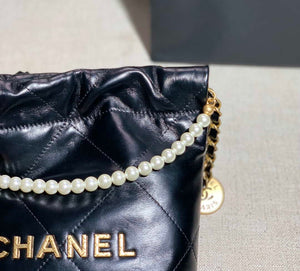 Chanel AS3260 22 Mini Handbag Calfskin Pearl Chain Black with Gold A90 - Default Title - View 8
